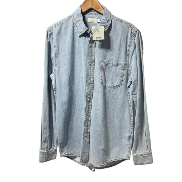 topman Melange One Pocket Long Sleeve Denim Shirt - Picture 1 of 7